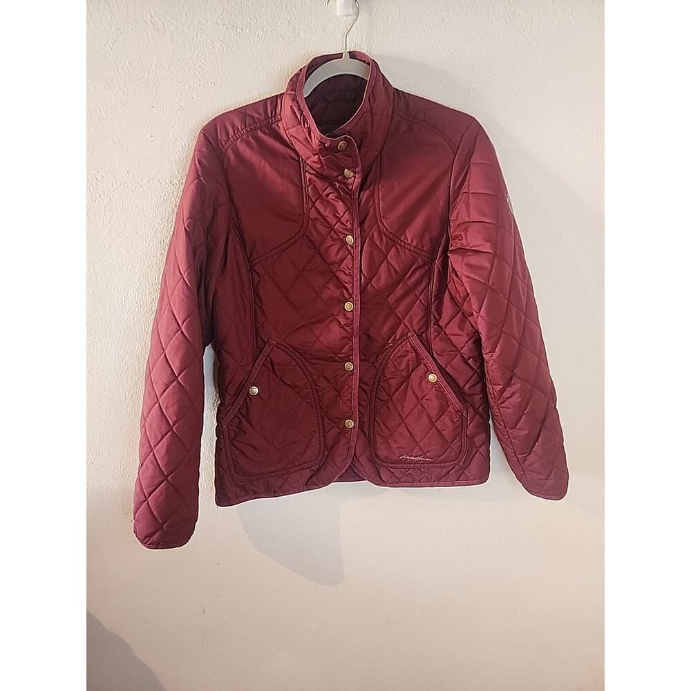 Eddie Bauer Womens Quilted Burgundy Button Lightweight Jacket Size Medium M